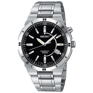 108 0871 seiko seiko men s kinetic stainless steel watch with black