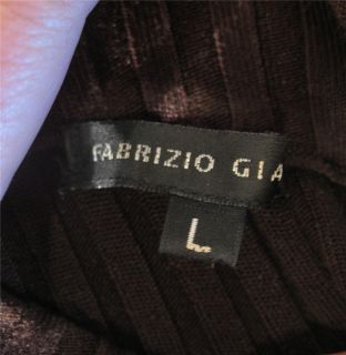 Fabrizio Gianni Brown Ribbed Zip Front Silk Wool Sweater L