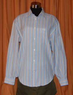 Faconnable Long Sleeve White Light Blue Gray Cotton Stripe Shirt