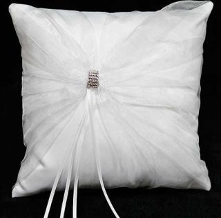 White Organza w Rhinestones Wedding Ring Bearer Pillow