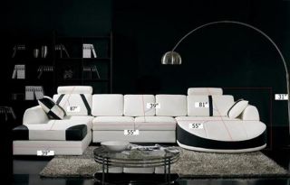 Modern Contemporary White & Black Leather Sectional Sofa Dual Chaise T