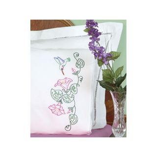 110 8909 stamped pillowcases with white lace edge 2 pack hummingbird