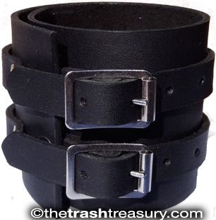 Handmade Black Leather Elliott Smith Wristband Bracelet Cuff 2 5 Wide