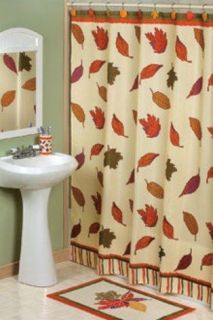 4pc Thanksgiving Fall Leaves Bath Set Rug Shower Curtain Hooks Toilet