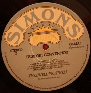 Fairport Convention Farewell Farewell LP Simons UK Pressing Sandy