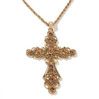 Susan Lucci Crystal Goldtone Filigree Cross Pendant with 24 Chain at