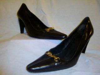 Black Gold Coach Eudora Pointy Toe Pumps High Heels Shoes Sz 9 Made in