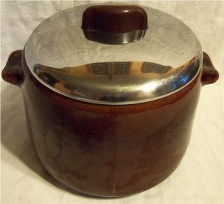 Vintage WESTBEND Bean Pot Crock with Metal Lid   Matching Handles
