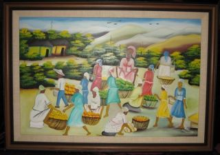 Haitian Art Acrylic Painting by Antonio Country Farmers