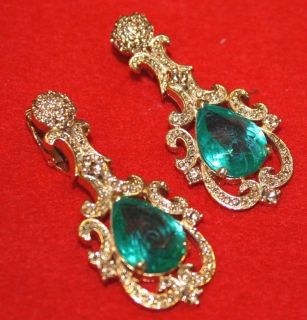 Vintage Signed DOrlan Faux Emerald Earrings