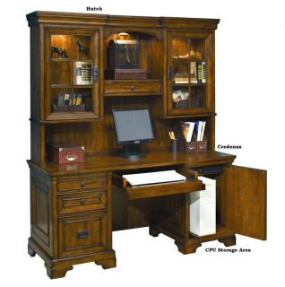 Rustic Americana Hardwood Executive Desk Home Office Furniture Dark