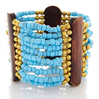 182 590 bajalia sarala bone and brass colored bead stretch bracelet