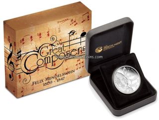 Tuvalu 2009 Great Composers Felix Mendelssohn 200th $1 Pure Silver
