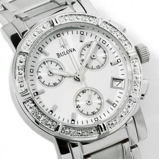 Bulova Ladies Round Diamond Accented Bezel Chronograph Bracelet Watch