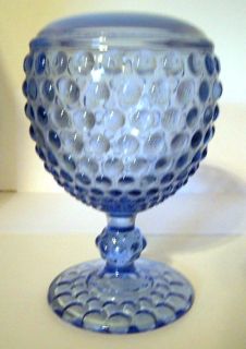 Fenton Large Blue Hobnail Milk Glass Pedestal Vase