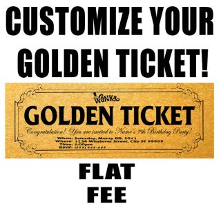 Willy Wonka Personalized Golden Ticket Flat Design Fee