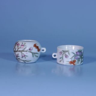 Perfect Pair of Chinese Porcelain Famille Rose Bird Feeders