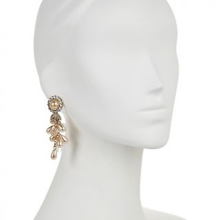 Universal Vault Simulated Pearl and Crystal Goldtone Dangle Earrings