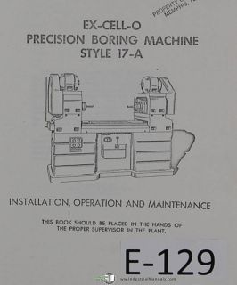 Excello Style 17 A Boring Machine Operations Manual