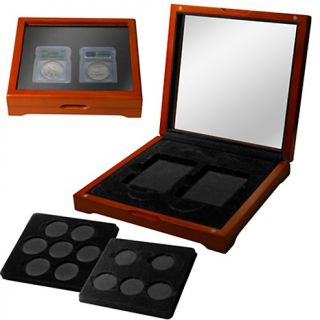 231 855 coin collector oak display box for 2 slabbed coins note