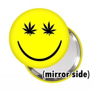 Stoned Smiley Face Pocket Mirror w Pouch Weed 420