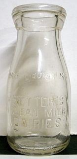 1951 Fetters Dairies Clean Milk Embossed 1/2 Pint Bottle