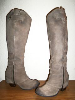 FERGIE LEDGER GRAPHITE TAN DISTRESSED SUEDE LEATHER KNEE HIGH BOOTS SZ