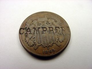 1864 Large D Two Cent Counterstamp Campbell RARE Find Copper Coin Bin