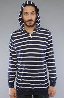 All Day The Henley Hoody in Navy White Stripe