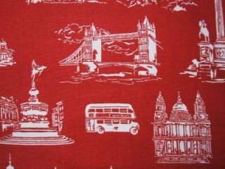  London Bridge Buildings Red Town Country UK Cotton Fabric Yard