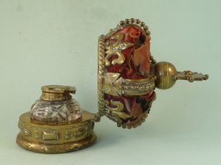 Large Queen Victoria Crown Inkwell 1886 Novelty Brass Cut Glass Velvet