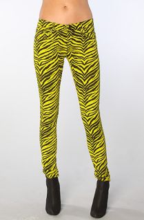 Tripp NYC The Overdyed Zebra Skinny Pant in Chartreuse Black
