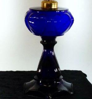 Findlay Queen Heart Beaded Sweetheart Cobolt Blue Depression Oil Lamp