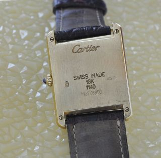 Fine Mens 18K Yellow Gold Cartier Tank Wrist Watch