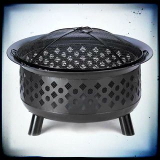 Outdoor Fireplace Geometric Iron Fire Pit Wood or Charcoal Mesh Lid