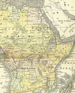 Sudan Congo Unexplored Africa Antique Map Dated 1890