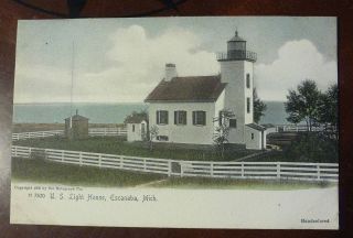 Original 1910s U s Light House Escanaba Michigan Postcard