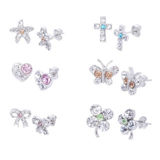 Set of 6 Pairs of Petite Charm Earrings w/ Crystals ~ 4 Styles