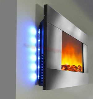 36 Wall Mounted Stainless Steel Fireplace Heater Backlight with Logs