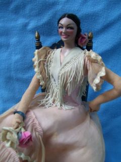 Vintage Cloth Flamenco Dancer Doll Clay Head Made in Spain 17 with
