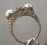 Antique Platinum Filigree Ring Diamond Opal 1920S