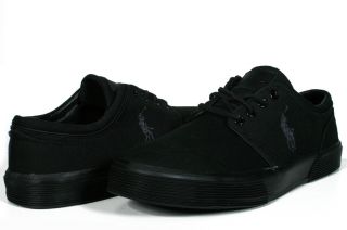  Lauren Shoes Mens Canvas Lace Up Sneakers New Faxon Low Black