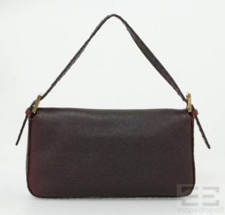 Fendi Selleria Dark Red Burnished Pebbled Leather Baguette Bag