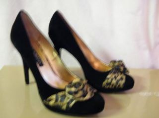 Beverly Feldman Shoes Heels Black Suede Leopard 38 8 5