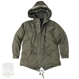 New Mod Fishtail Parka Coat/Jacket Faux Fur Hood   Free UK Delivery XS