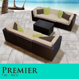 New Premier 7 PC Outdoor Wicker Patio Sectional Furniture Set Sand Set