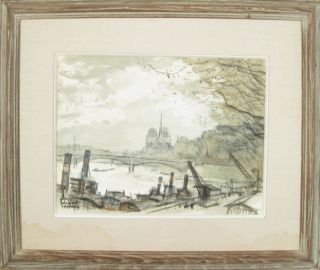 Fernand Decaix French Modernist Paris Seine Original Signed Watercolor