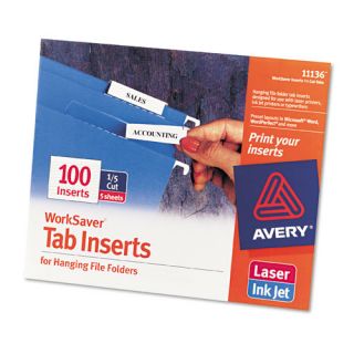 Avery Laser/Inkjet Inserts for Hanging File Folders, 1/5 Tab, 2, White