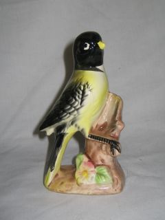 Vintage Ceramic Yellow Black Finch Bird Old 5 1 4 High