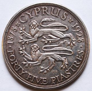 Cyprus George V Silver 45 Piastres 1928 XF